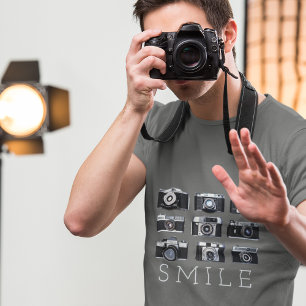 Camiseta Hipster Fotógrafo Câmeras Vintage Lente