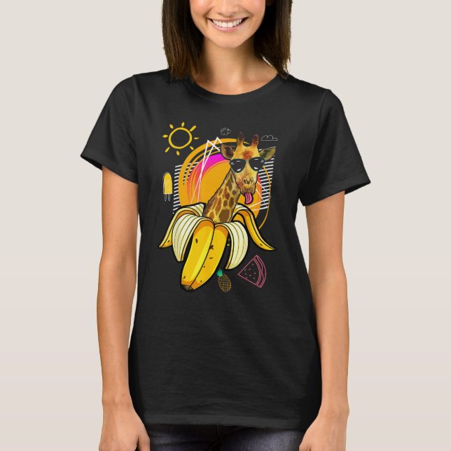 Camiseta Hipster Giraffe with Banana and Sunglasses  summer (Frente)