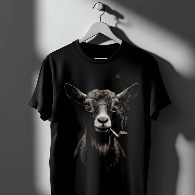 Camiseta Hipster Goat Smoking Glasses Dark Portrait (Criador carregado)