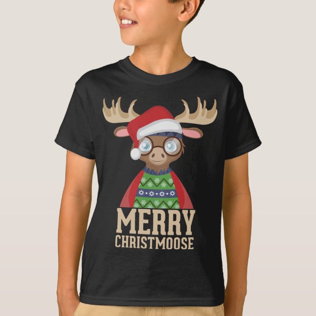 Camiseta Hipster Moose - Santa Hat - Feliz Christmoose Chri (Frente)