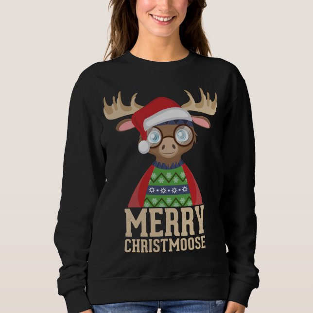 Camiseta Hipster Moose - Santa Hat - Feliz Christmoose Chri (Frente)
