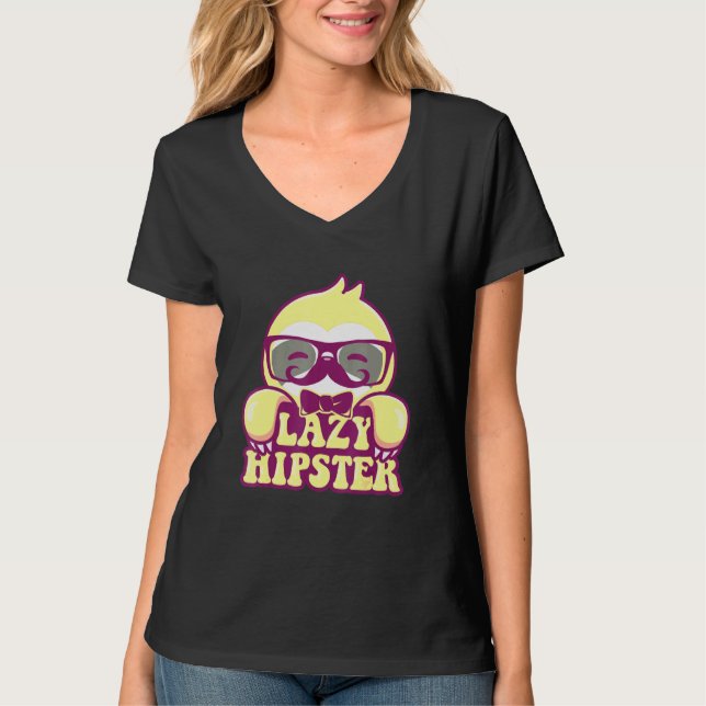 Camiseta Hipster preguiçoso Sloth Mustache Freethinker Nerd (Frente)