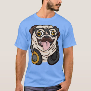 Camiseta Hipster Pug com Fones de ouvido e óculos