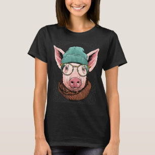 Camiseta Hipster Suíno Animal Vestindo Óculos Fazenda Suíno