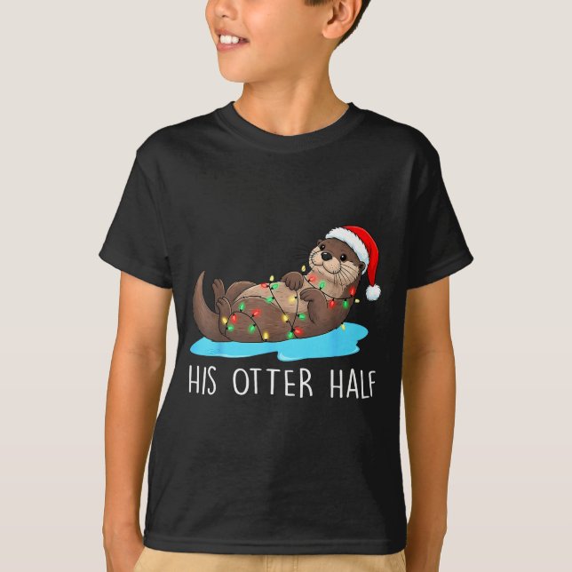 Camiseta His And Her Otter Half Santa Hat Couple Christmas  (Frente)