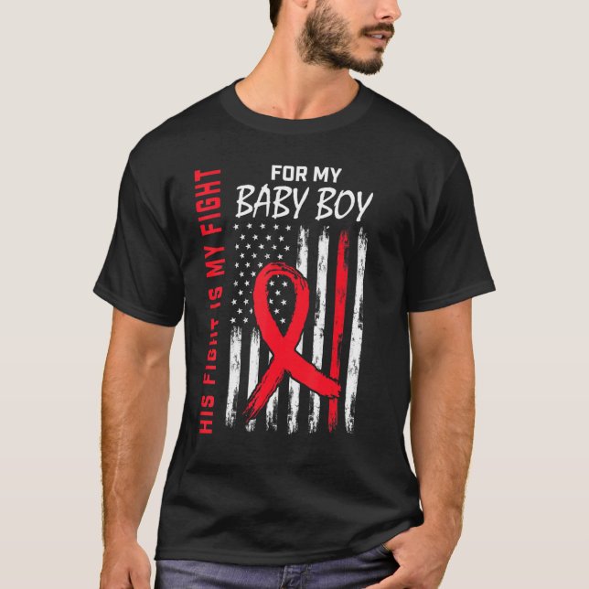 Camiseta His Fight Baby Boy Son Heart Disease Awareness Fla (Frente)