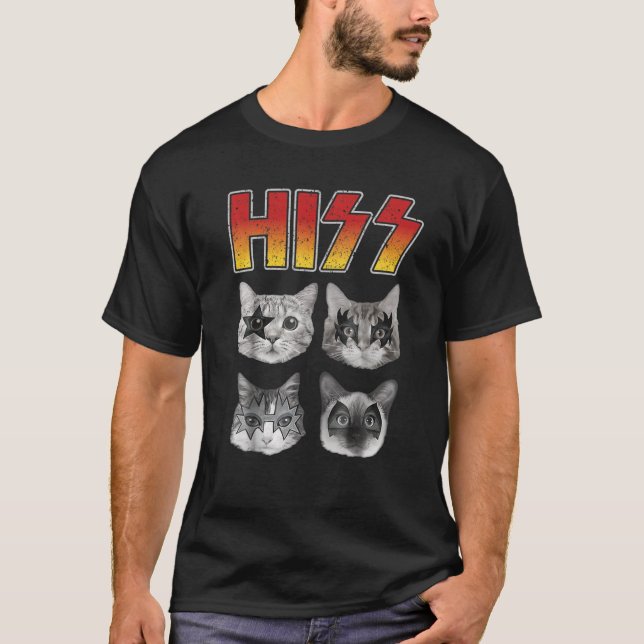 Camiseta HISS Gatos Engraçados Gatinhos Gatinhos Pedra Músi (Frente)