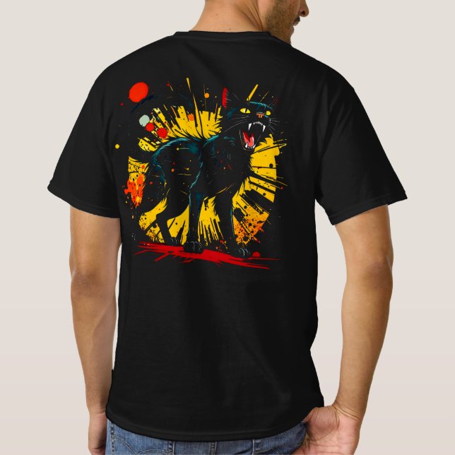 Camiseta Hissing Defensive Black Cat Dark Item Front & Back (Verso)