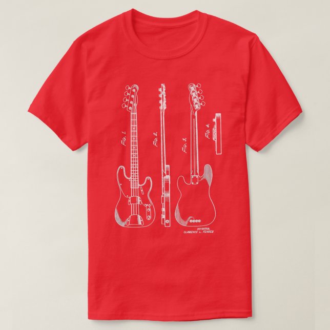 Camiseta Histor Do Jogador De Música Patente Icônico Bass 1 (Frente do Design)
