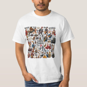 Camiseta História da Música e Gêneros em Colagem - Retrô, P