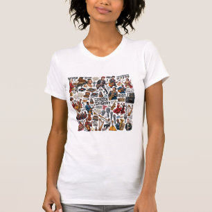 Camiseta História e Gêneros Musicais Colagem Arte - Retro,