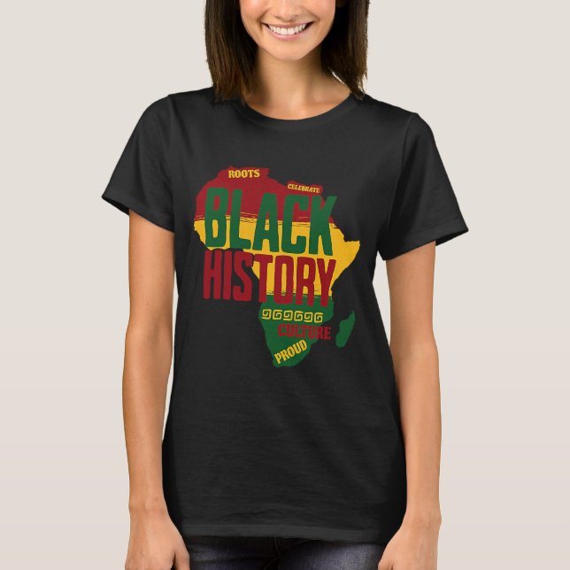Camiseta História Negra Celebra Orgulho de Raízes (Frente)