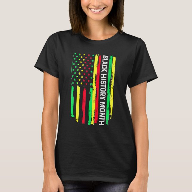 Camiseta História Negra Mês Bandeira Americana Africana Mel (Frente)