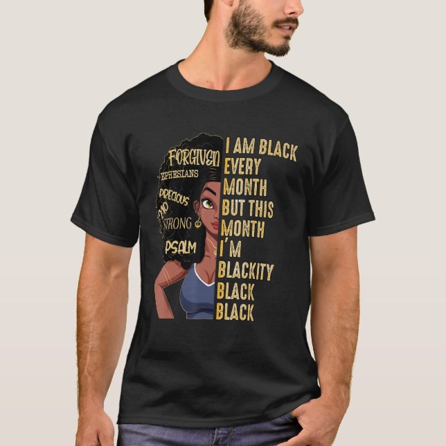 Camiseta História Negra Negra Preta A Cada Mês Mulheres A (Frente)