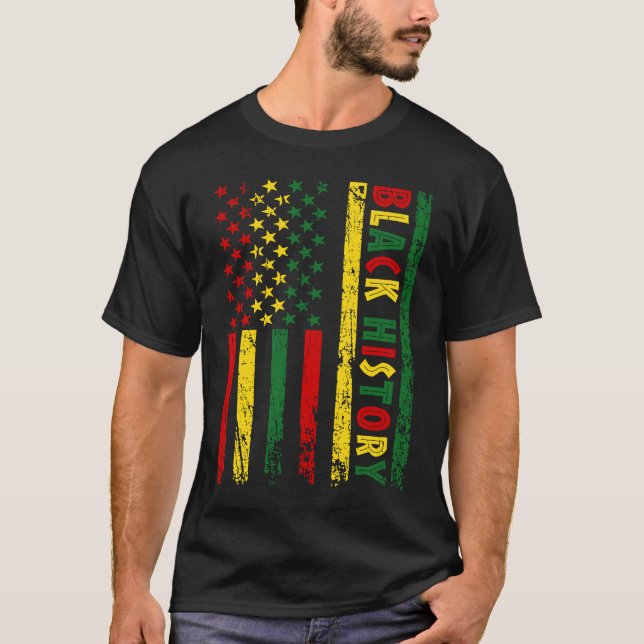 Camiseta História Negra Nos Estados Unidos Bandeira Mês Afr (Frente)