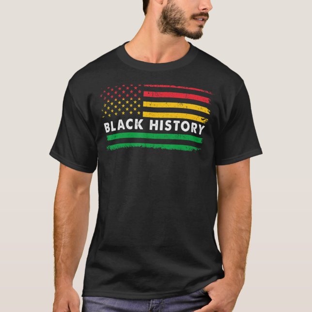Camiseta História Negra Nos EUA Bandeira Mês Afro-Americano (Frente)