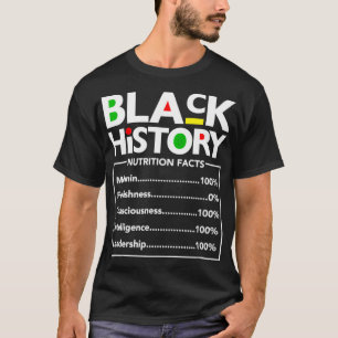 Camiseta História Negra Nutrição Fatos Nutricionais com 