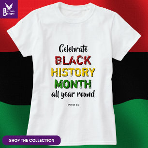 Camiseta HISTÓRIA PRETA CELEBRADA MÊS BHM Bíblia cristã