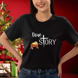 Camiseta História verdadeira Natal cristão Jesus Manger Cro