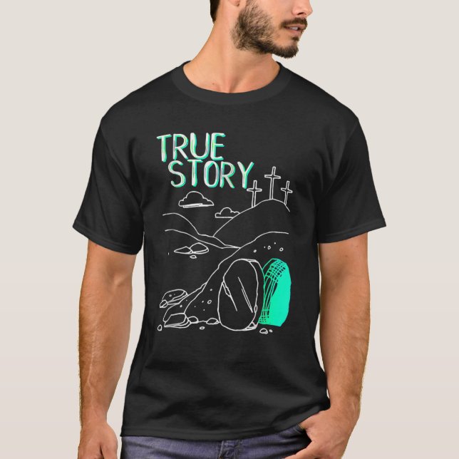 Camiseta História Verdadeira Páscoa Cristã Vazia Tumba Jesu (Frente)