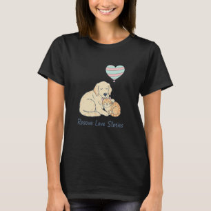 Camiseta Histórias de Amor de Resgate Adoção de Cães e Gato