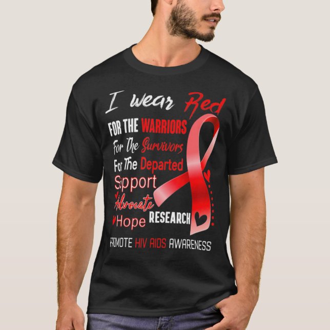 Camiseta Hiv Aids Sensibilização Eu Visto Vermelho Para Awa (Frente)