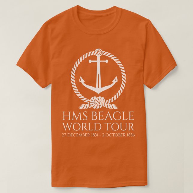 Camiseta HMS Beagle World Tour Charles Darwin English Histo (Frente do Design)
