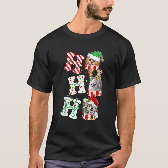 Camiseta Ho Cats Lights Antlers de Natal Pajama Matchi (Frente)