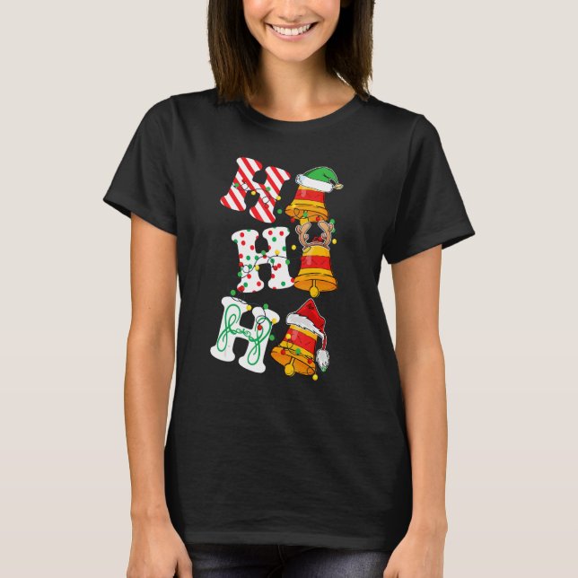 Camiseta Ho Ho Bell Luz Santa Hat rena ELF Cristo (Frente)