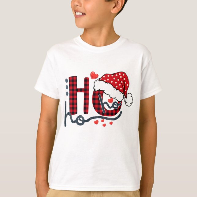 Camiseta Ho Ho Buffalo Red Xadrez Santa Hábito Divertimento (Frente)