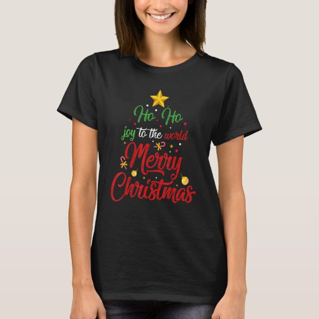 Camiseta Ho Ho Christian Joy To World Christmas Tree (Frente)