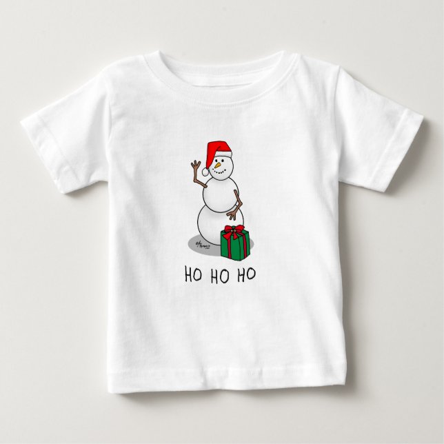 Camiseta Ho Ho Feliz Papais noeis de Natal Bonito Snowman (Frente)