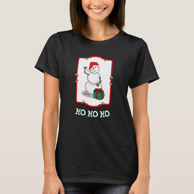 Camiseta Ho Ho Feliz Papais noeis de Natal Bonito Snowman (Frente)