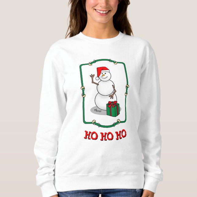 Camiseta Ho Ho Feliz Papais noeis de Natal Bonito Snowman (Frente)
