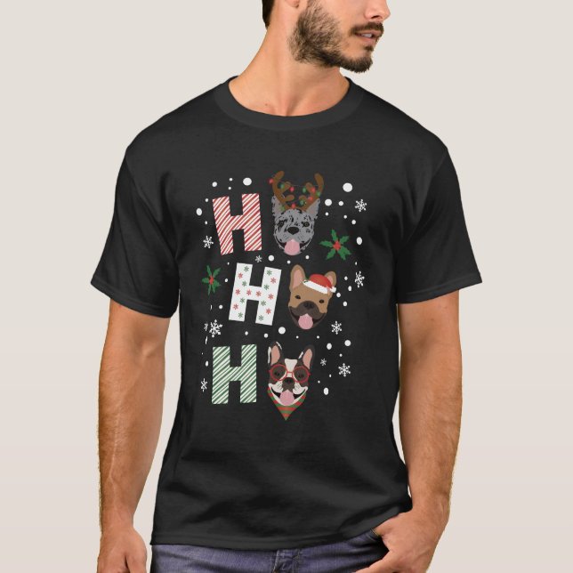 Camiseta Ho Ho Ho Buldogue Francês Feliz Natal (Frente)