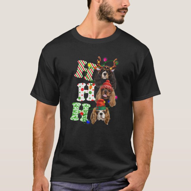 Camiseta Ho Ho Ho Cavalier King Charles Spaniel Fofo Natal (Frente)