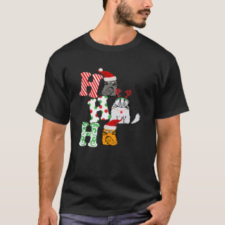 Camiseta Ho Ho Ho Christmas Cat Lover Santa Claus Hat Xmas
