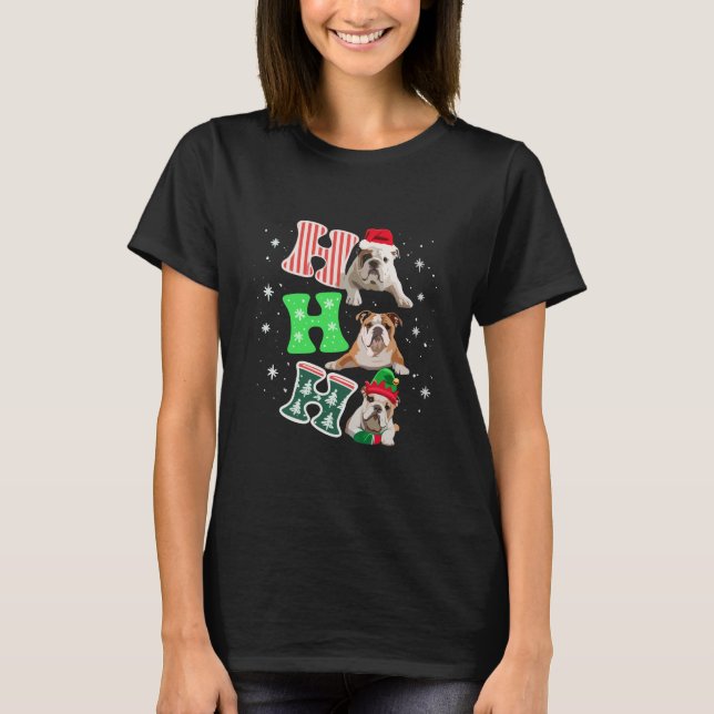 Camiseta Ho Ho Ho English Bulldog Santa Reindeer Christmas  (Frente)