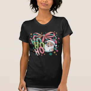 Camiseta Ho Ho Ho Papai Noel Laço Coquete Natal Festiv Retr