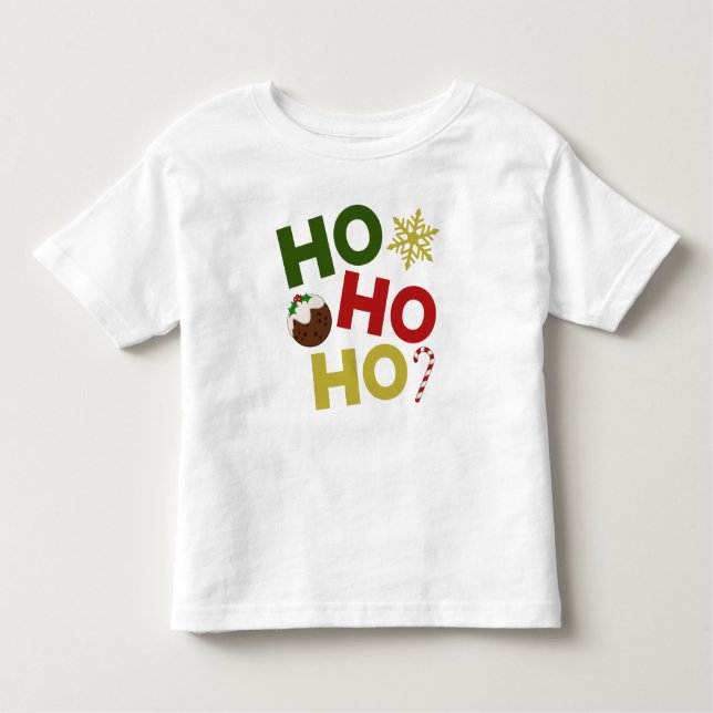 Camiseta HO HO HO + pudim de Natal, doce, floco de neve (Frente)