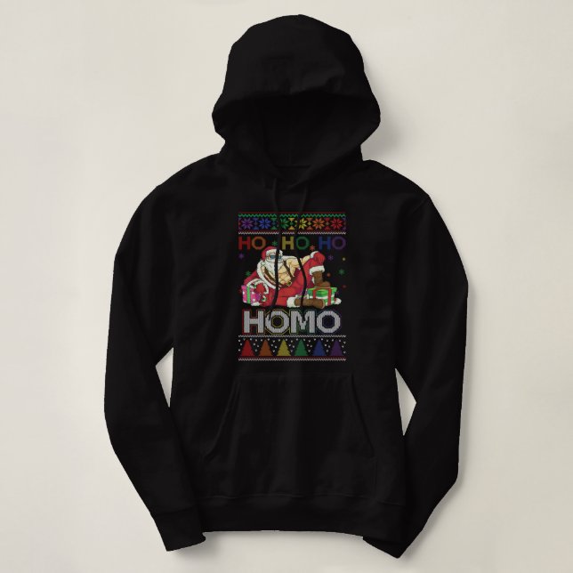 Camiseta Ho-Ho Homo Homo Gay Papais noeis LGBT Ugly Sweater (Frente do Design)