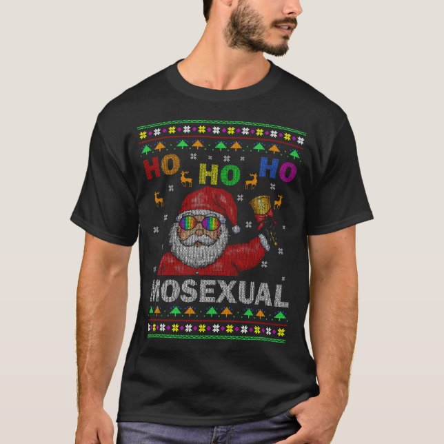 Camiseta Ho Ho Homossexual Papai noel de Natal (Frente)