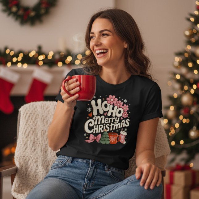 Camiseta Ho Ho Merry Christmas Trees Festive Coquette Girly (Criador carregado)