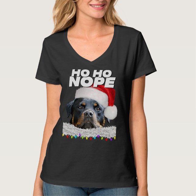 Camiseta Ho Ho Nope Rottweiler Bonito de Natal (Frente)