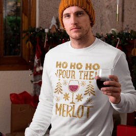 Camiseta Ho Ho Pour the Merlot Dourado Glitter Christmas