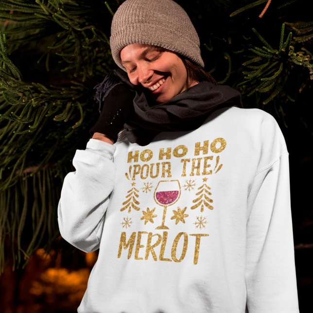 Camiseta Ho Ho Pour the Merlot Dourado Glitter Holiday (Criador carregado)