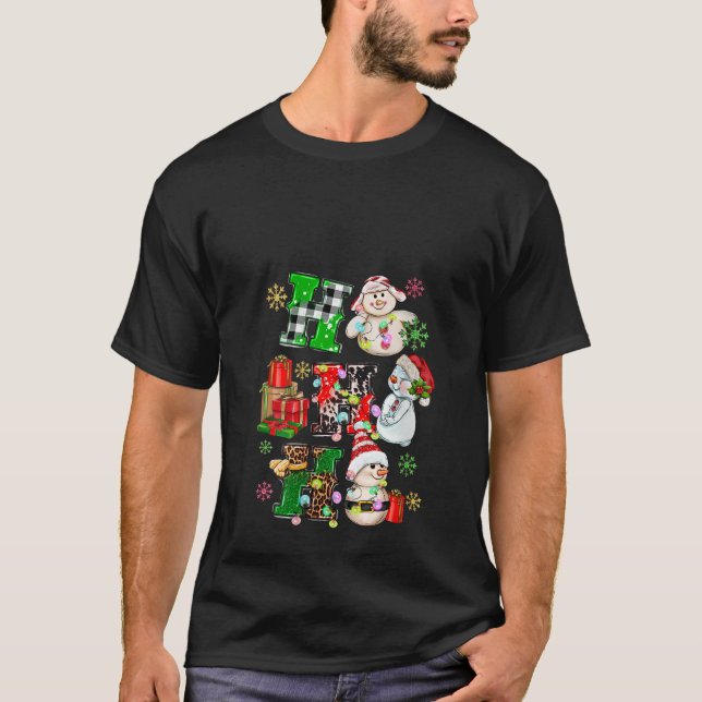 Camiseta Ho Ho Snowman Santa Hat Leopard Xadrez P (Frente)