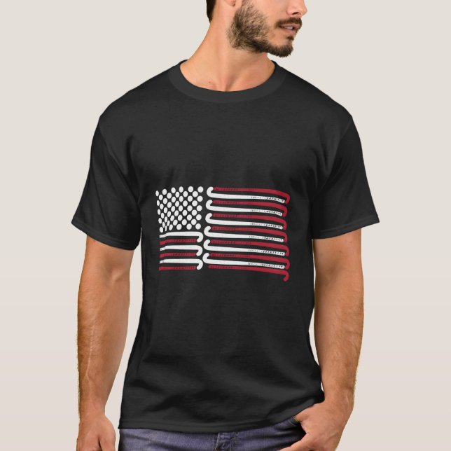 Camiseta Hockey Com Bandeiras E Clusters Americanos (Frente)
