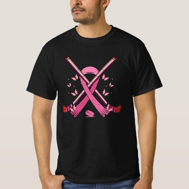 Camiseta Hockey com fita rosa Sensibilização do Cancer da M (Frente)