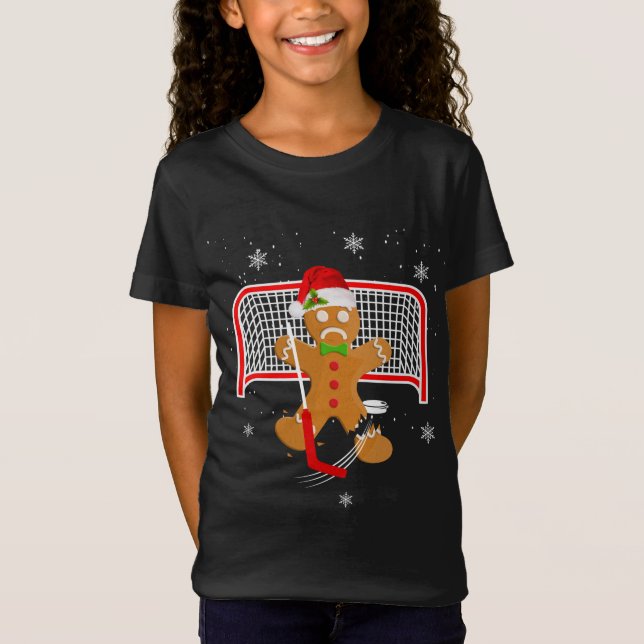 Camiseta Hockey Goalie Funny Christmas Gingerbird Man Goal (Frente)